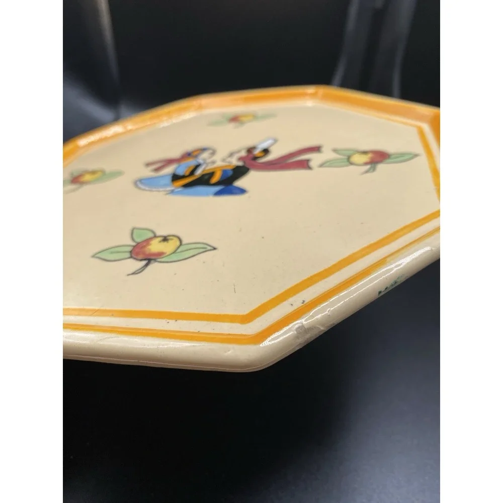 Henriot Quimper Soleil Yellow C. Maillard Octagonal Trivet Bretonne Woman Child